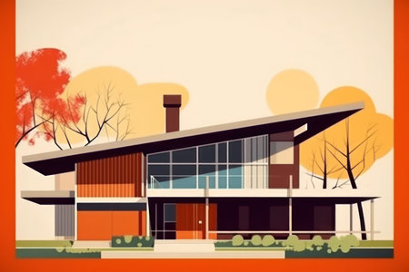 Illustration of a modern house with trees in the background - vectorの素材