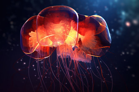 Jellyfish on abstract background. 3D illustration of jellyfishの素材