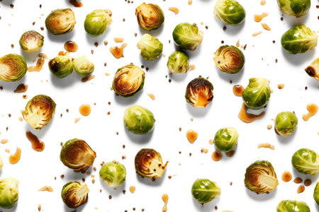 Falling brussels sprouts on white background, top viewの素材