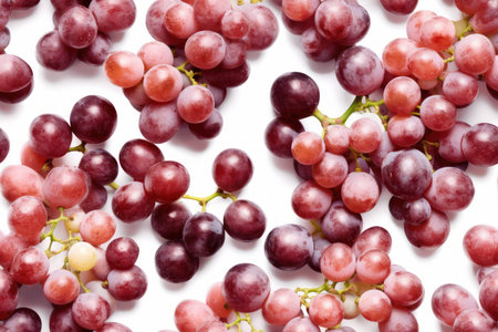 Red grapes isolated on white background. Top view. Flat lay.の素材