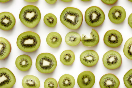 Kiwi fruit pattern on white background. Flat lay, top viewの素材