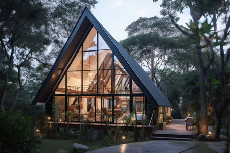 Exterior of a modern villa in a tropical environment. Nobody insideの素材