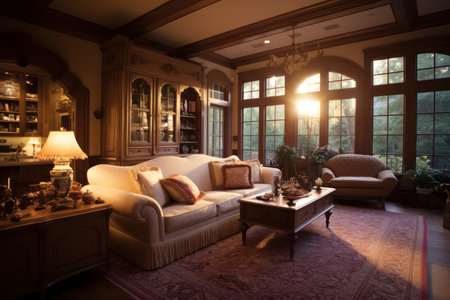 Luxury living room interior with sofa and armchair in vintage styleの素材