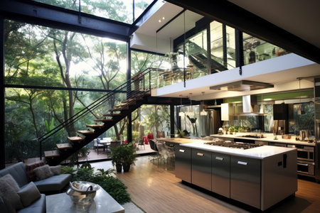 Interior of modern kitchen and dining room in a luxury house.の素材