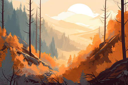 Autumn forest. Landscape in the mountains. Vector illustration.の素材