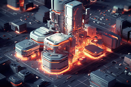 3d illustration of a futuristic city in neon light. 3d renderingの素材