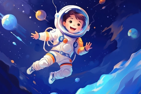 Cartoon scene with astronaut in the space illustration for children and adultsの素材