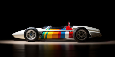 A closeup shot of a sports race car on a black backgroundの素材