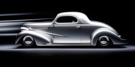 3D rendering of a classic american car on a black backgroundの素材