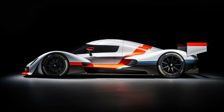 3D rendering of a brand-less generic concept car in studio environmentの素材