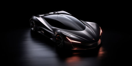 3D rendering of a brand-less generic concept car in studio environmentの素材