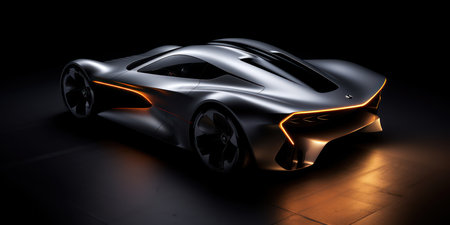 3D rendering of a brand-less generic concept car in studio environmentの素材