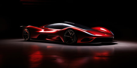 3D rendering of a brand-less generic concept car in studio environmentの素材