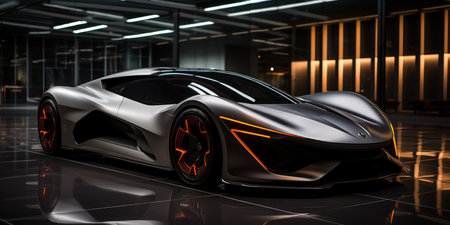 3D rendering of a brand-less generic concept car in studio environmentの素材