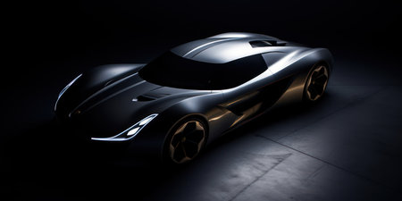 3D rendering of a brand-less generic concept car in studio environmentの素材