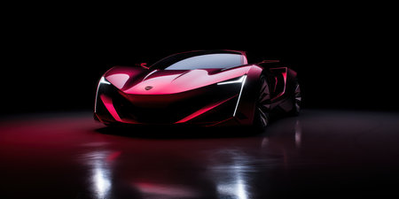 3D rendering of a brand-less generic concept car in studio environmentの素材