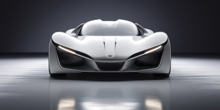 3D rendering of a brand-less generic concept car in studio environmentの素材