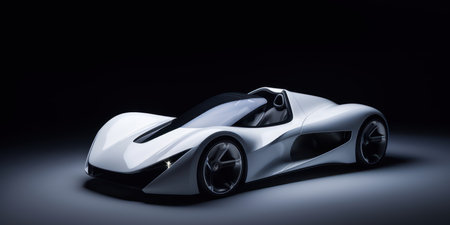 3D rendering of a brand-less generic concept car in studio environmentの素材