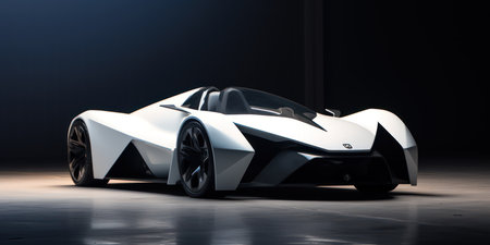 3D rendering of a brand-less generic concept car in studio environmentの素材