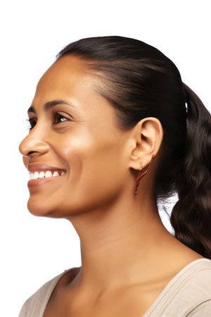 close up portrait of beautiful african american young woman with earringの素材