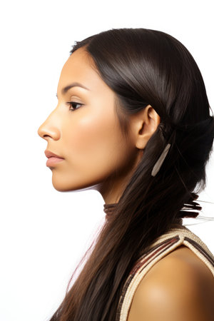 Closeup portrait of a beautiful young asian woman with long hairの素材