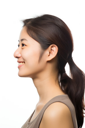 Portrait of a young beautiful asian woman isolated on white backgroundの素材