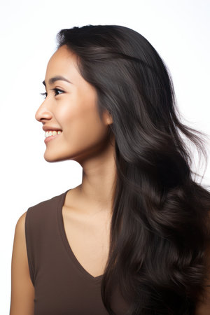 Portrait of a beautiful young asian woman with long black hairの素材