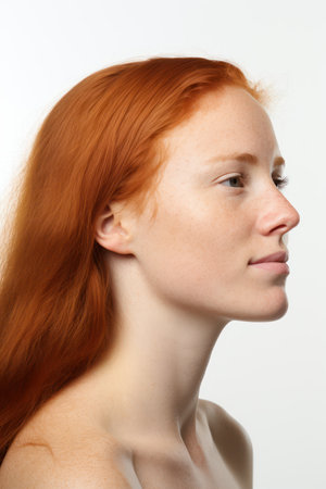 Portrait of a beautiful young redhead woman with frecklesの素材