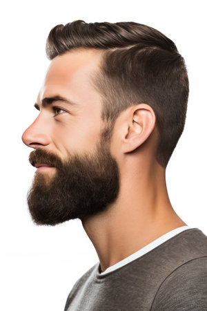 Portrait of a handsome young man with beard isolated on white background. 
ai generatedの素材