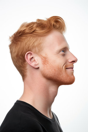 Profile of a redhead man with freckles on his faceの素材