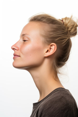 Portrait of a young beautiful girl on a white background in studioの素材