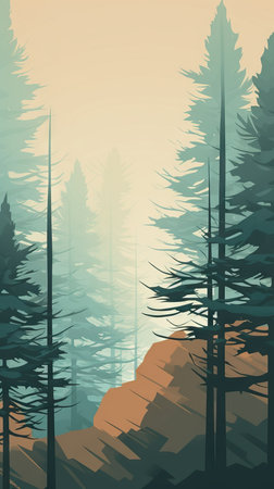 Silhouette of coniferous forest. Vector illustration in retro styleの素材