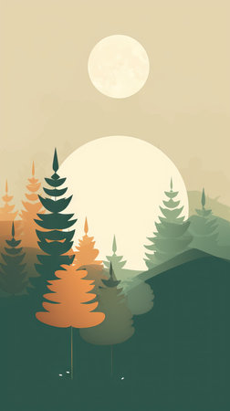 Autumn landscape with forest and full moon. Vector illustration EPS10の素材