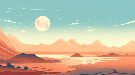 Sunset over the sea. Vector illustration in a flat style.の素材