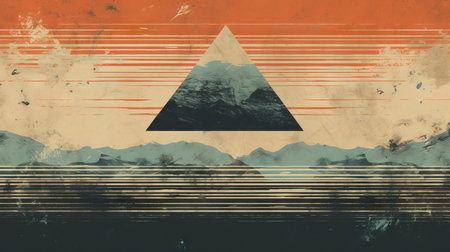 Mountain landscape with a triangle in the center. Grunge background.の素材