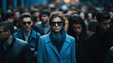 People gather outside Ferragamo fashion show building for Milan Women's Fashion Week in Milan.の素材