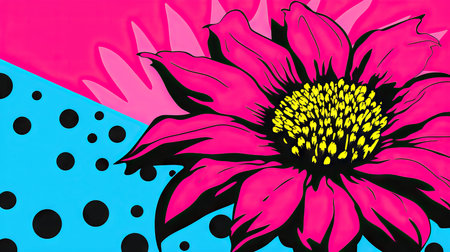 Sunflower on a blue and pink background with dots. Vector illustration.の素材