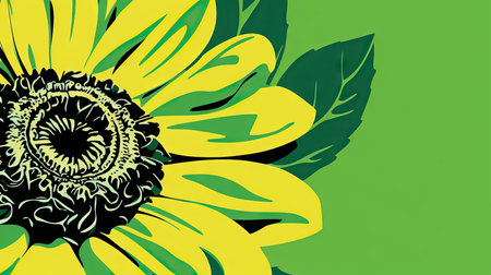 Sunflower on green background. Vector illustration for your graphic design.の素材