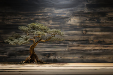 Bonsai tree on a wooden background. 3d illustration.の素材