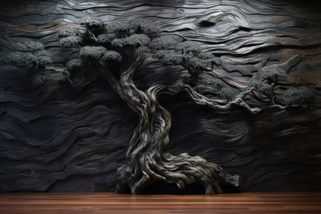 Bonsai tree on dark wooden background. 3D Renderingの素材