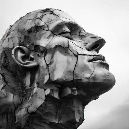 Sculpture of a man's face. Black and white. 
ai generatedの素材