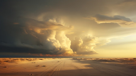 Sunset over sea with dramatic cloudscape. 3d render illustrationの素材