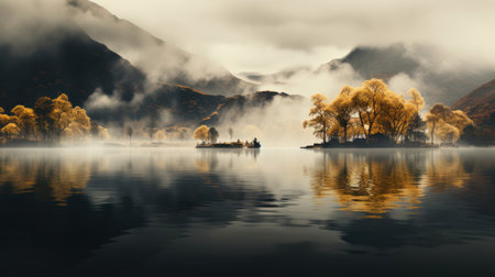 Foggy morning on Lake Wakatipu, Queenstown, New Zealandの素材