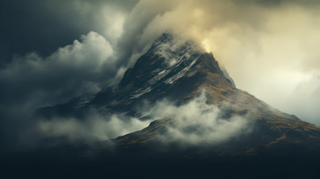 Panoramic view of Matterhorn mountain in clouds. 3D Renderingの素材