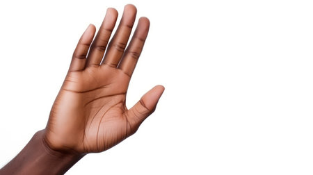 Close-up of african-american woman's hand isolated on white backgroundの素材