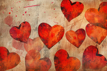 valentine's day background with red hearts on grunge backgroundの素材