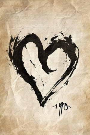 Grunge heart on a crumpled old paper background.の素材