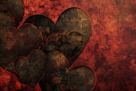 Valentine's day background with hearts on grunge paper textureの素材