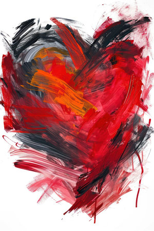Abstract hand painted red heart on white background. Watercolor painting.の素材
