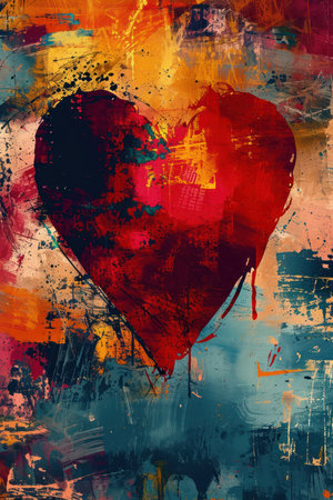 Valentine's day background with heart on abstract grunge backgroundの素材